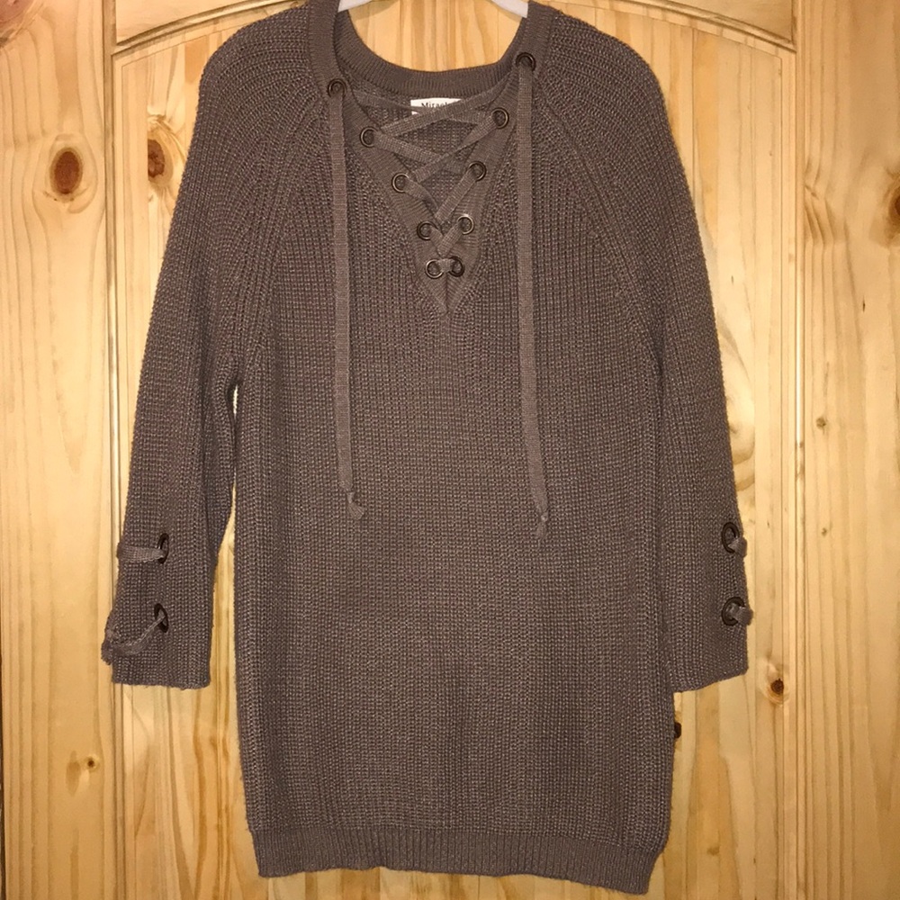 Miracle tan lace up sweater